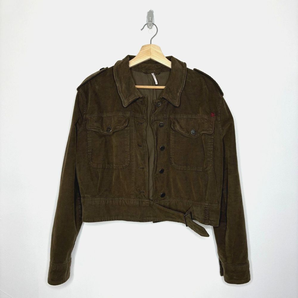 Free People Evelyn Brown Velvet Corduroy Cropped Military Jacket Size Medium